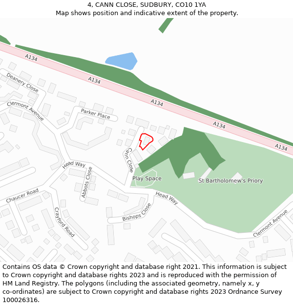 4, CANN CLOSE, SUDBURY, CO10 1YA: Location map and indicative extent of plot