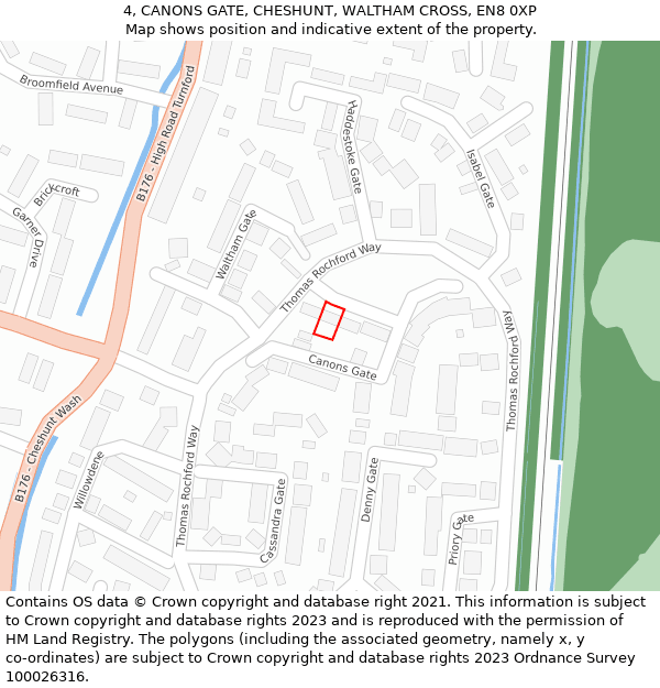 4, CANONS GATE, CHESHUNT, WALTHAM CROSS, EN8 0XP: Location map and indicative extent of plot