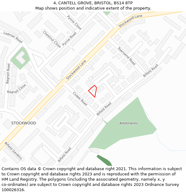 4, CANTELL GROVE, BRISTOL, BS14 8TP: Location map and indicative extent of plot