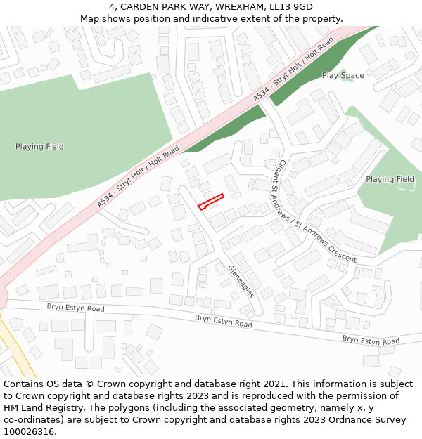 4, CARDEN PARK WAY, WREXHAM, LL13 9GD: Location map and indicative extent of plot