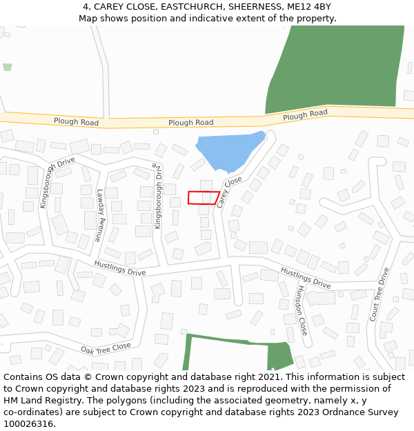 4, CAREY CLOSE, EASTCHURCH, SHEERNESS, ME12 4BY: Location map and indicative extent of plot