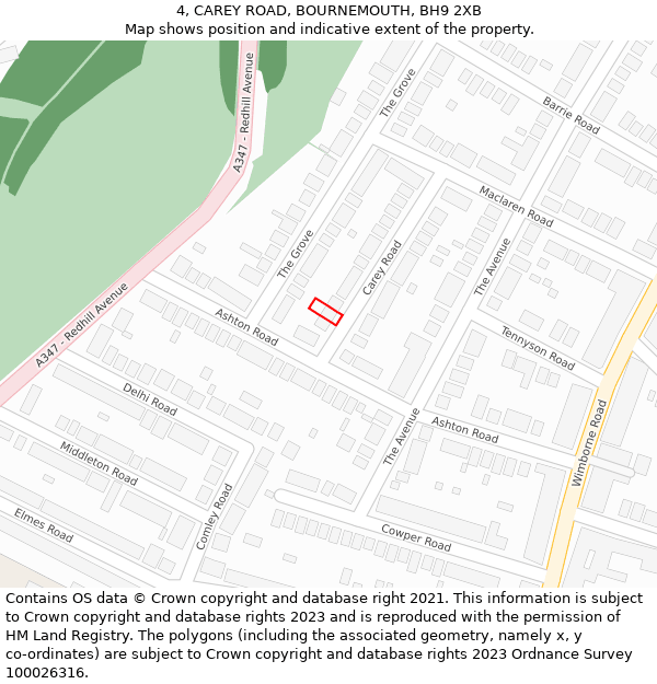 4, CAREY ROAD, BOURNEMOUTH, BH9 2XB: Location map and indicative extent of plot
