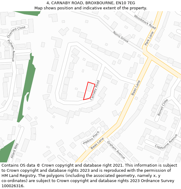4, CARNABY ROAD, BROXBOURNE, EN10 7EG: Location map and indicative extent of plot
