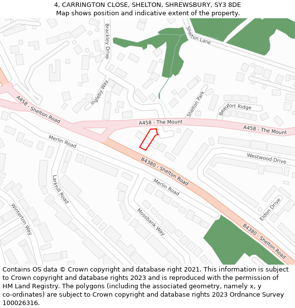 4, CARRINGTON CLOSE, SHELTON, SHREWSBURY, SY3 8DE: Location map and indicative extent of plot