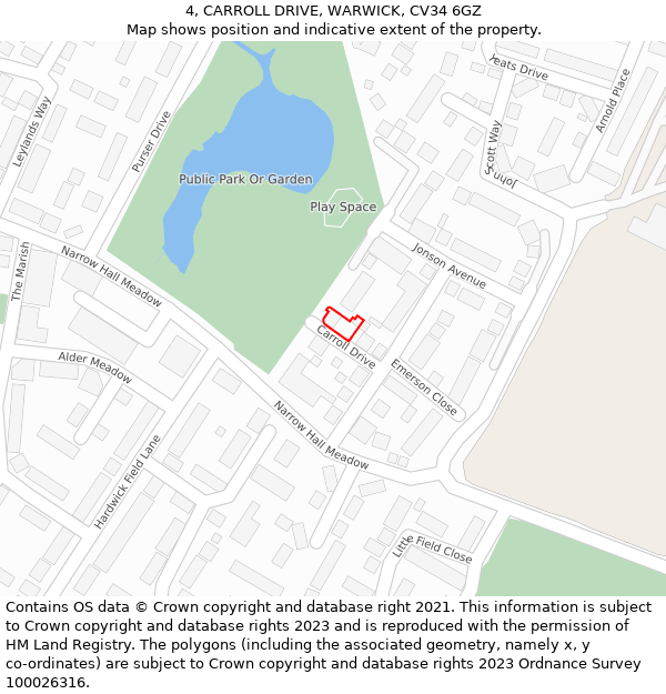 4, CARROLL DRIVE, WARWICK, CV34 6GZ: Location map and indicative extent of plot