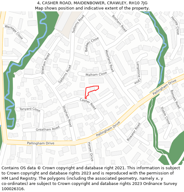 4, CASHER ROAD, MAIDENBOWER, CRAWLEY, RH10 7JG: Location map and indicative extent of plot