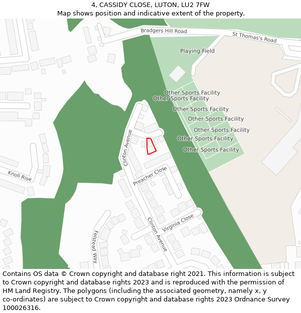 4, CASSIDY CLOSE, LUTON, LU2 7FW: Location map and indicative extent of plot