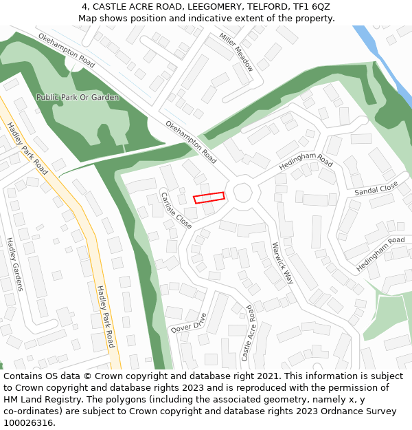 4, CASTLE ACRE ROAD, LEEGOMERY, TELFORD, TF1 6QZ: Location map and indicative extent of plot