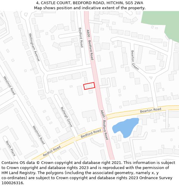 4, CASTLE COURT, BEDFORD ROAD, HITCHIN, SG5 2WA: Location map and indicative extent of plot