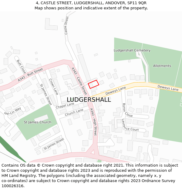 4, CASTLE STREET, LUDGERSHALL, ANDOVER, SP11 9QR: Location map and indicative extent of plot