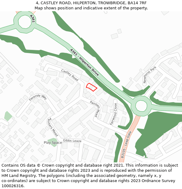 4, CASTLEY ROAD, HILPERTON, TROWBRIDGE, BA14 7RF: Location map and indicative extent of plot