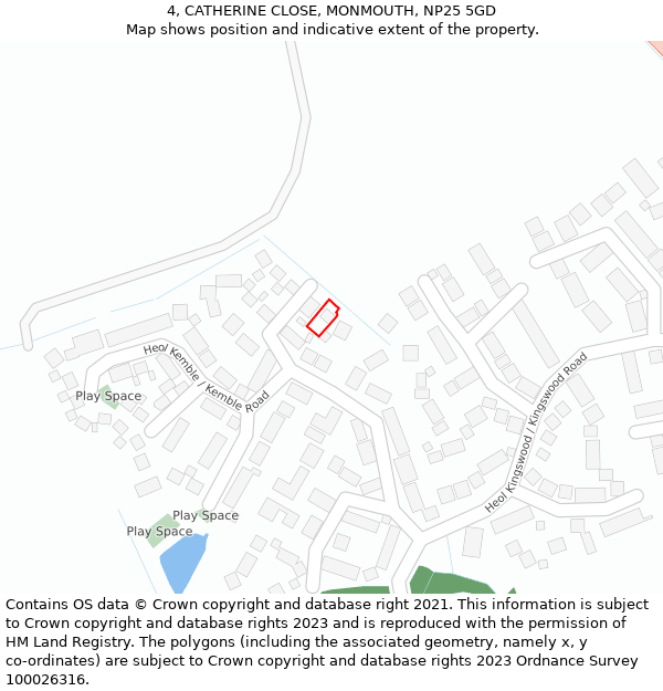 4, CATHERINE CLOSE, MONMOUTH, NP25 5GD: Location map and indicative extent of plot