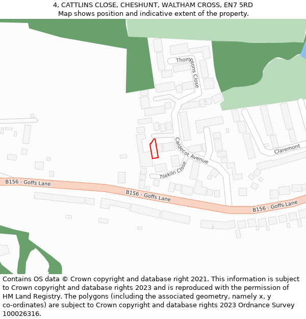 4, CATTLINS CLOSE, CHESHUNT, WALTHAM CROSS, EN7 5RD: Location map and indicative extent of plot