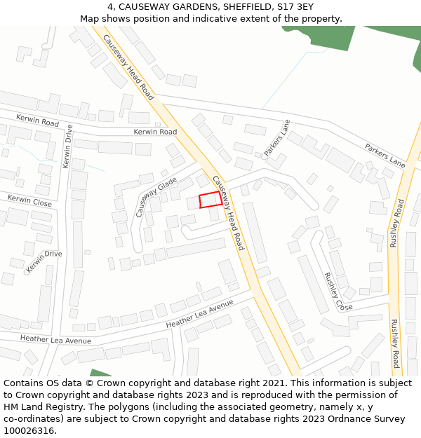 4, CAUSEWAY GARDENS, SHEFFIELD, S17 3EY: Location map and indicative extent of plot