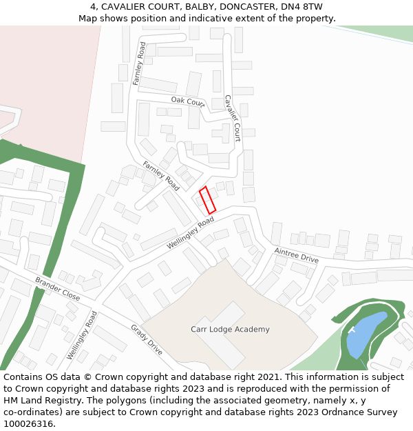 4, CAVALIER COURT, BALBY, DONCASTER, DN4 8TW: Location map and indicative extent of plot