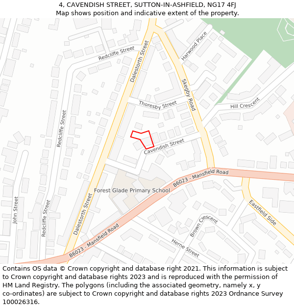 4, CAVENDISH STREET, SUTTON-IN-ASHFIELD, NG17 4FJ: Location map and indicative extent of plot