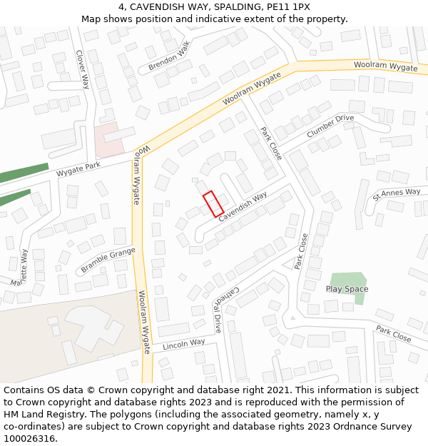 4, CAVENDISH WAY, SPALDING, PE11 1PX: Location map and indicative extent of plot