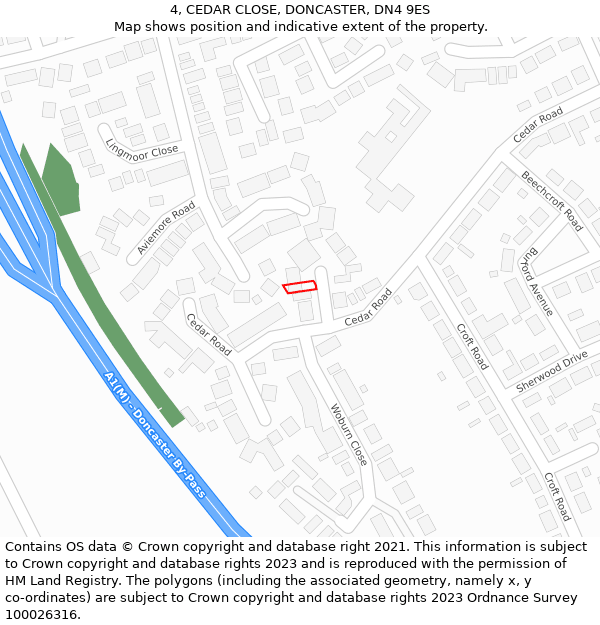 4, CEDAR CLOSE, DONCASTER, DN4 9ES: Location map and indicative extent of plot