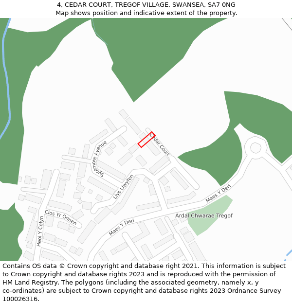 4, CEDAR COURT, TREGOF VILLAGE, SWANSEA, SA7 0NG: Location map and indicative extent of plot