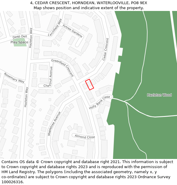 4, CEDAR CRESCENT, HORNDEAN, WATERLOOVILLE, PO8 9EX: Location map and indicative extent of plot
