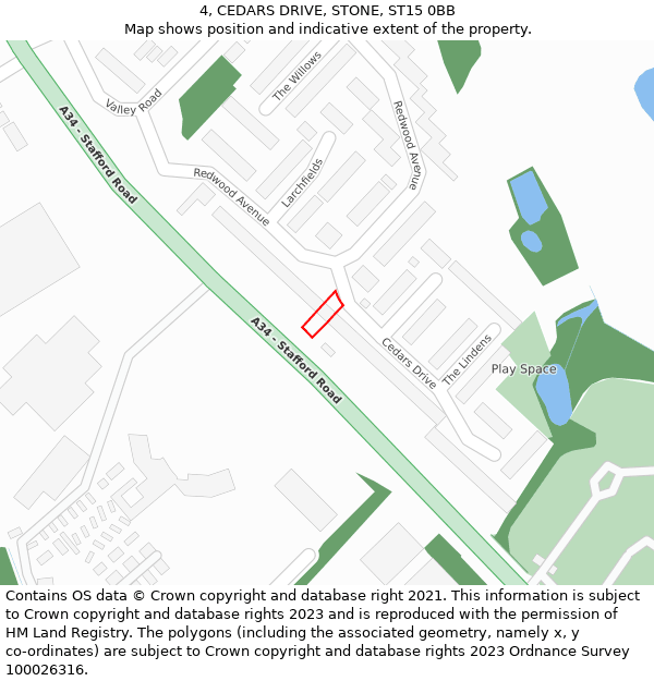 4, CEDARS DRIVE, STONE, ST15 0BB: Location map and indicative extent of plot