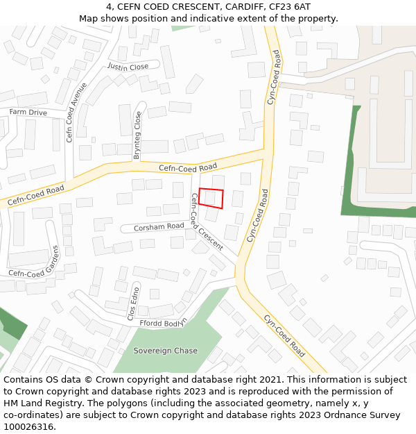 4, CEFN COED CRESCENT, CARDIFF, CF23 6AT: Location map and indicative extent of plot