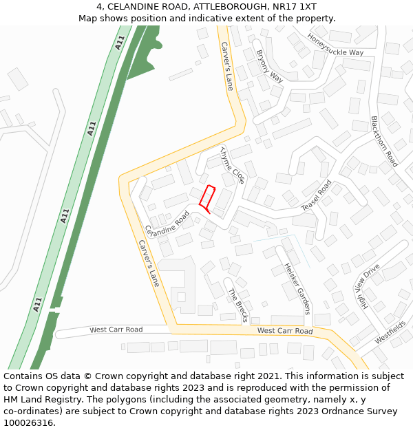 4, CELANDINE ROAD, ATTLEBOROUGH, NR17 1XT: Location map and indicative extent of plot