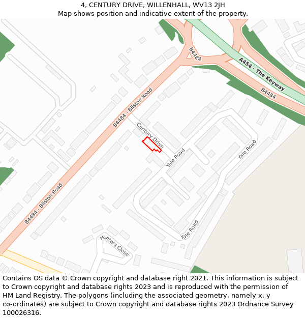 4, CENTURY DRIVE, WILLENHALL, WV13 2JH: Location map and indicative extent of plot