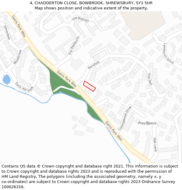 4, CHADDERTON CLOSE, BOWBROOK, SHREWSBURY, SY3 5HR: Location map and indicative extent of plot