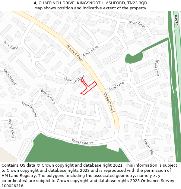 4, CHAFFINCH DRIVE, KINGSNORTH, ASHFORD, TN23 3QD: Location map and indicative extent of plot