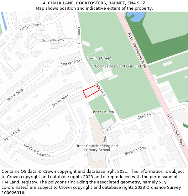 4, CHALK LANE, COCKFOSTERS, BARNET, EN4 9HZ: Location map and indicative extent of plot