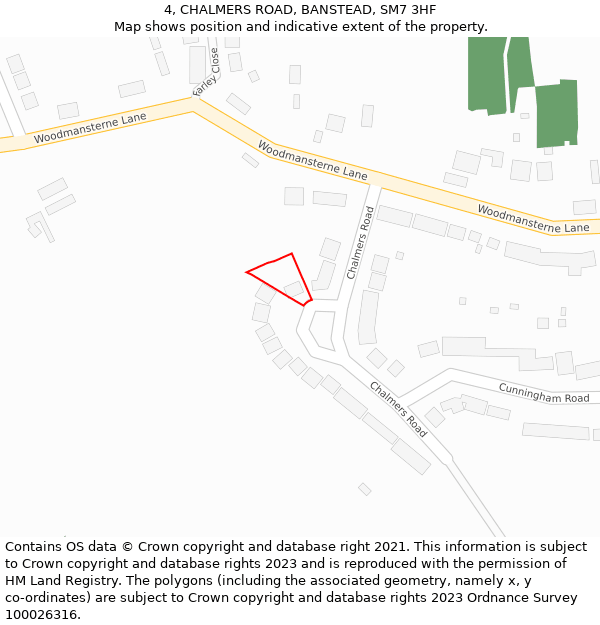 4, CHALMERS ROAD, BANSTEAD, SM7 3HF: Location map and indicative extent of plot