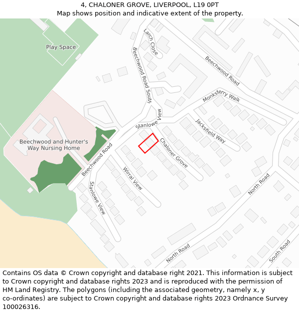 4, CHALONER GROVE, LIVERPOOL, L19 0PT: Location map and indicative extent of plot