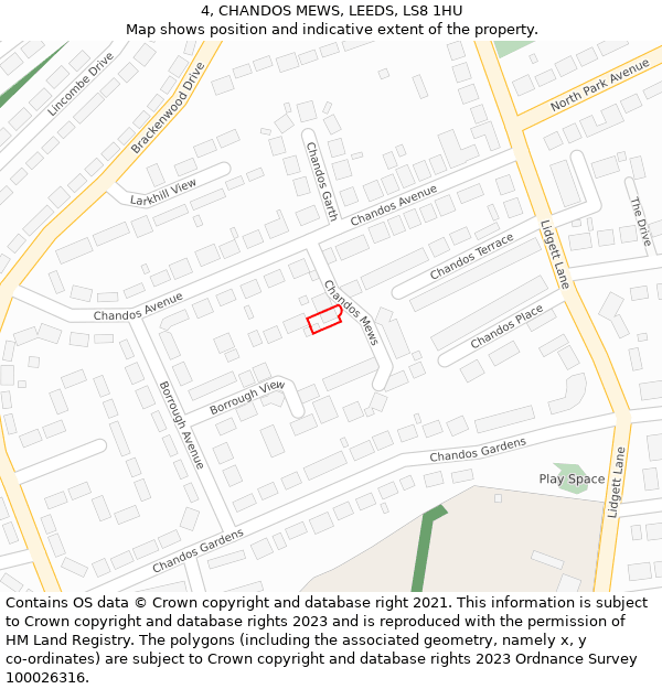 4, CHANDOS MEWS, LEEDS, LS8 1HU: Location map and indicative extent of plot