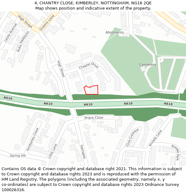 4, CHANTRY CLOSE, KIMBERLEY, NOTTINGHAM, NG16 2QE: Location map and indicative extent of plot