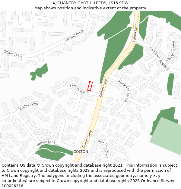 4, CHANTRY GARTH, LEEDS, LS15 9DW: Location map and indicative extent of plot