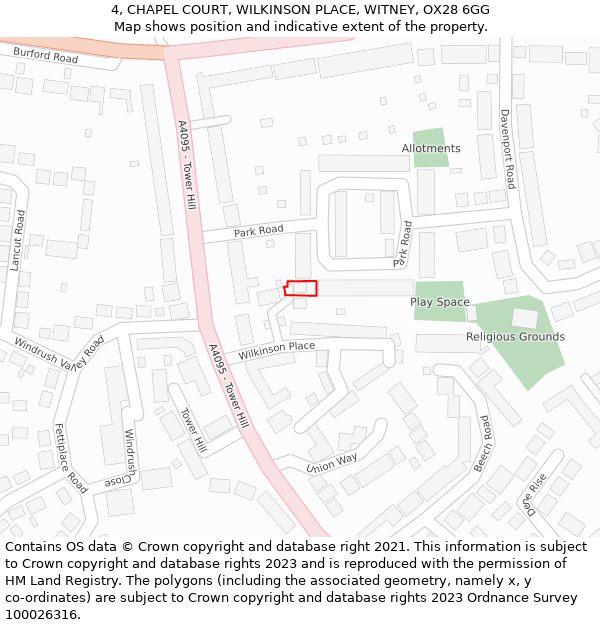 4, CHAPEL COURT, WILKINSON PLACE, WITNEY, OX28 6GG: Location map and indicative extent of plot