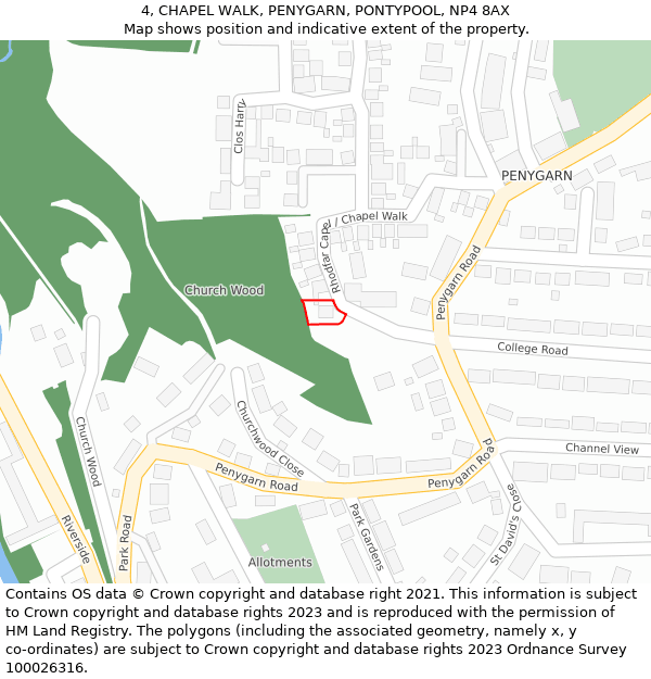 4, CHAPEL WALK, PENYGARN, PONTYPOOL, NP4 8AX: Location map and indicative extent of plot