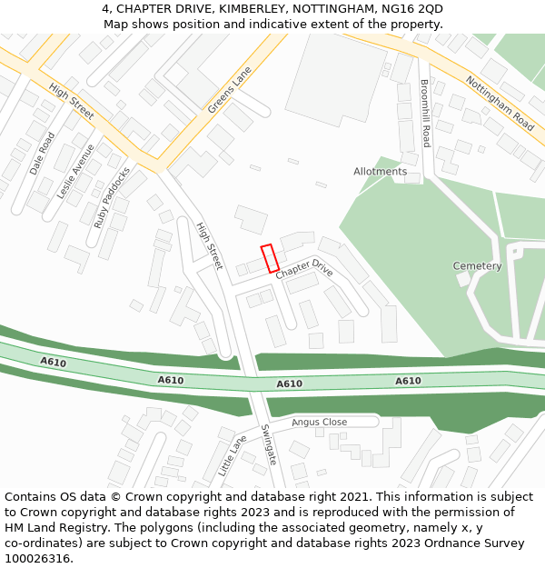 4, CHAPTER DRIVE, KIMBERLEY, NOTTINGHAM, NG16 2QD: Location map and indicative extent of plot