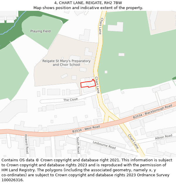 4, CHART LANE, REIGATE, RH2 7BW: Location map and indicative extent of plot