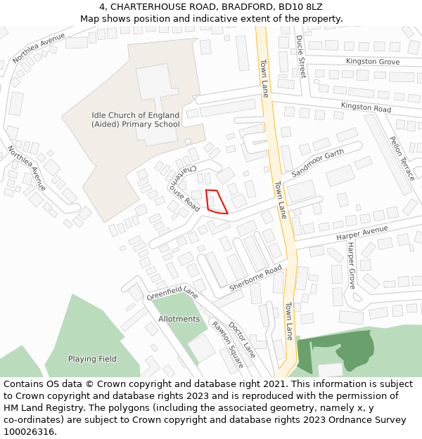 4, CHARTERHOUSE ROAD, BRADFORD, BD10 8LZ: Location map and indicative extent of plot