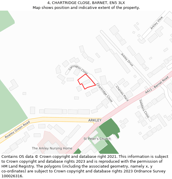 4, CHARTRIDGE CLOSE, BARNET, EN5 3LX: Location map and indicative extent of plot