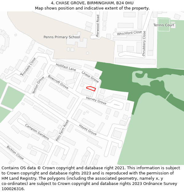 4, CHASE GROVE, BIRMINGHAM, B24 0HU: Location map and indicative extent of plot