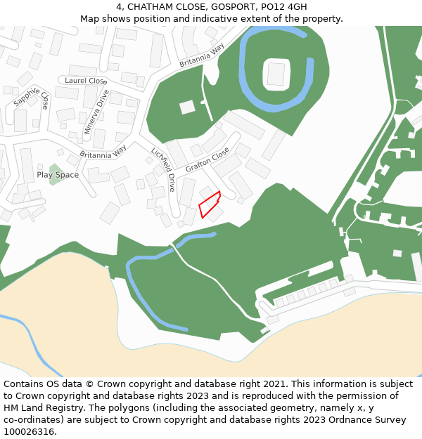 4, CHATHAM CLOSE, GOSPORT, PO12 4GH: Location map and indicative extent of plot