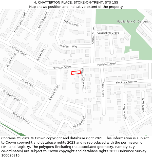 4, CHATTERTON PLACE, STOKE-ON-TRENT, ST3 1SS: Location map and indicative extent of plot