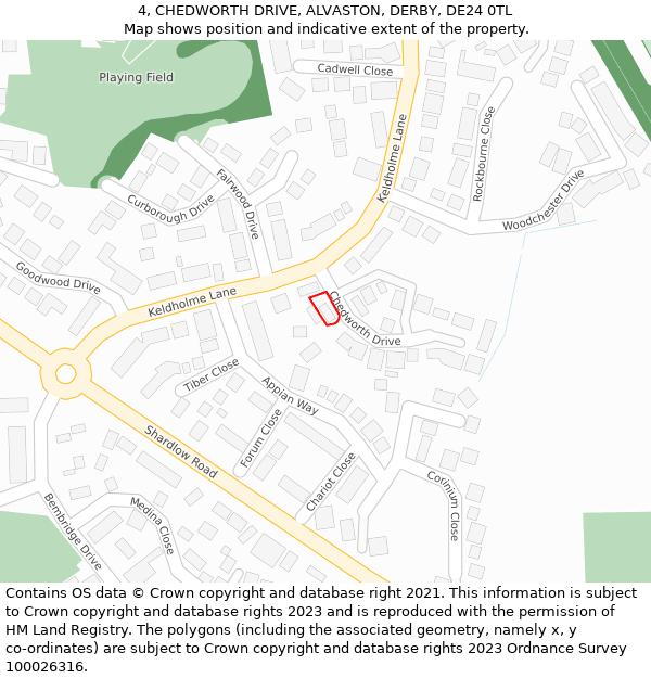 4, CHEDWORTH DRIVE, ALVASTON, DERBY, DE24 0TL: Location map and indicative extent of plot