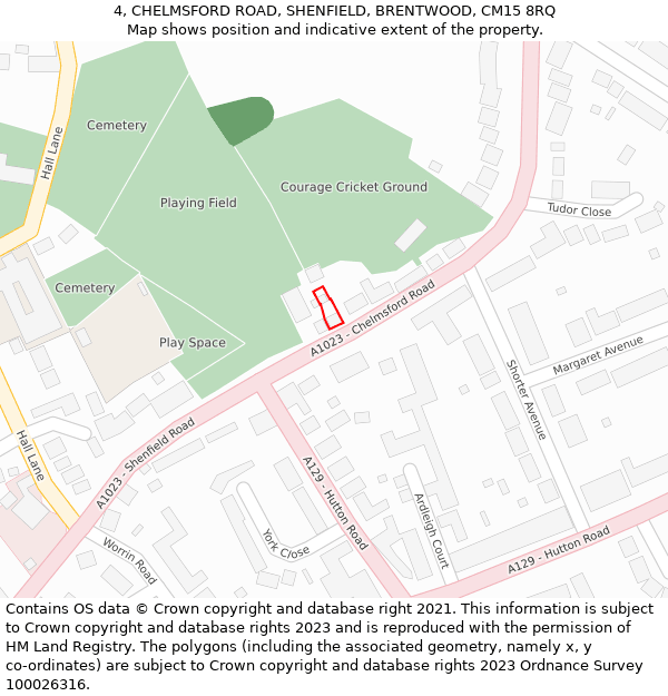 4, CHELMSFORD ROAD, SHENFIELD, BRENTWOOD, CM15 8RQ: Location map and indicative extent of plot
