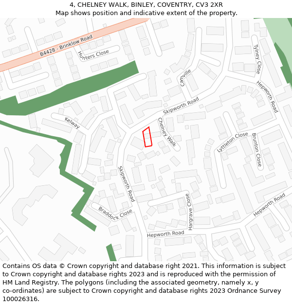 4, CHELNEY WALK, BINLEY, COVENTRY, CV3 2XR: Location map and indicative extent of plot