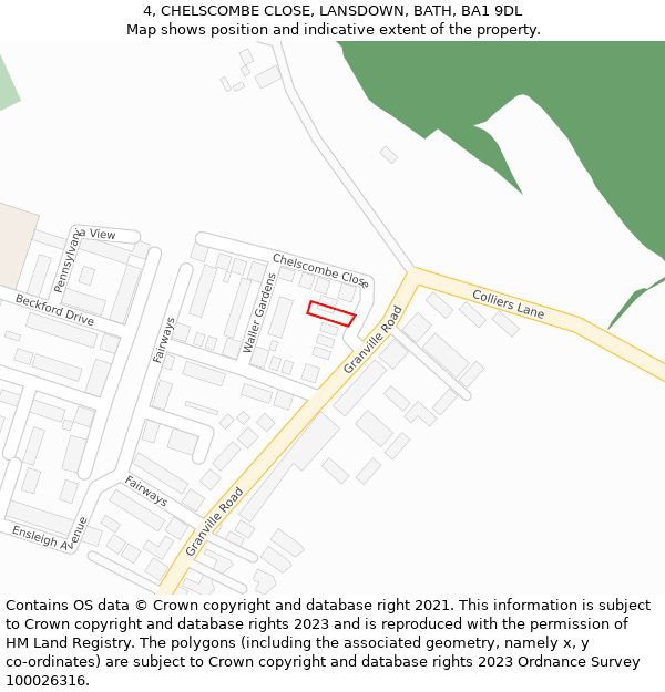 4, CHELSCOMBE CLOSE, LANSDOWN, BATH, BA1 9DL: Location map and indicative extent of plot