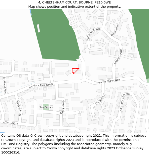 4, CHELTENHAM COURT, BOURNE, PE10 0WE: Location map and indicative extent of plot